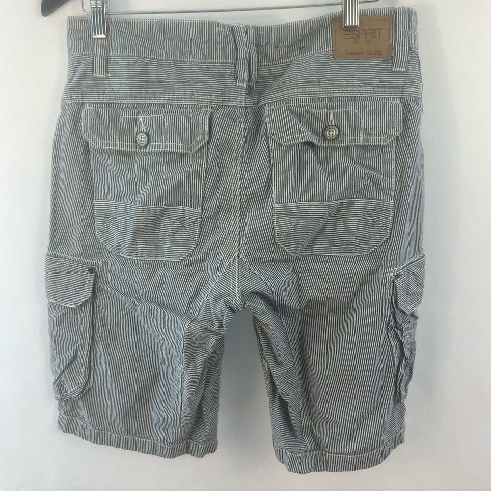 Mens Cargo Shorts Sz 31 Striped Button Fly Pockets Esprit Blue White Pin Striped - Picture 5 of 6